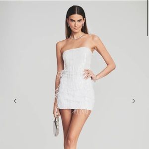 Retrofete Anastasia White Sequin Feather Dress size XXS